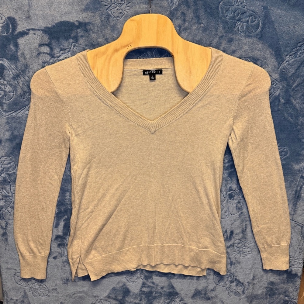 1812 | J.Crew Mercantile V-Neck Cotton Knit Sweater Tan Women Small